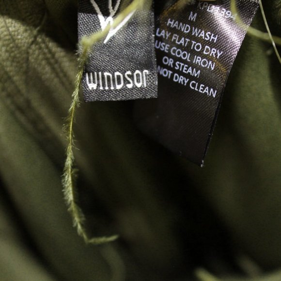 Windsor Medium Olive Green Monica Formal Dress Feather Trim Strapless Split Long - Picture 15 of 16